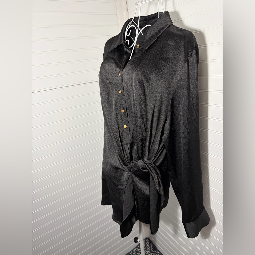 Donna Karan Black Button-Up Shirt with Gold Button Accents - Picture 3 of 7